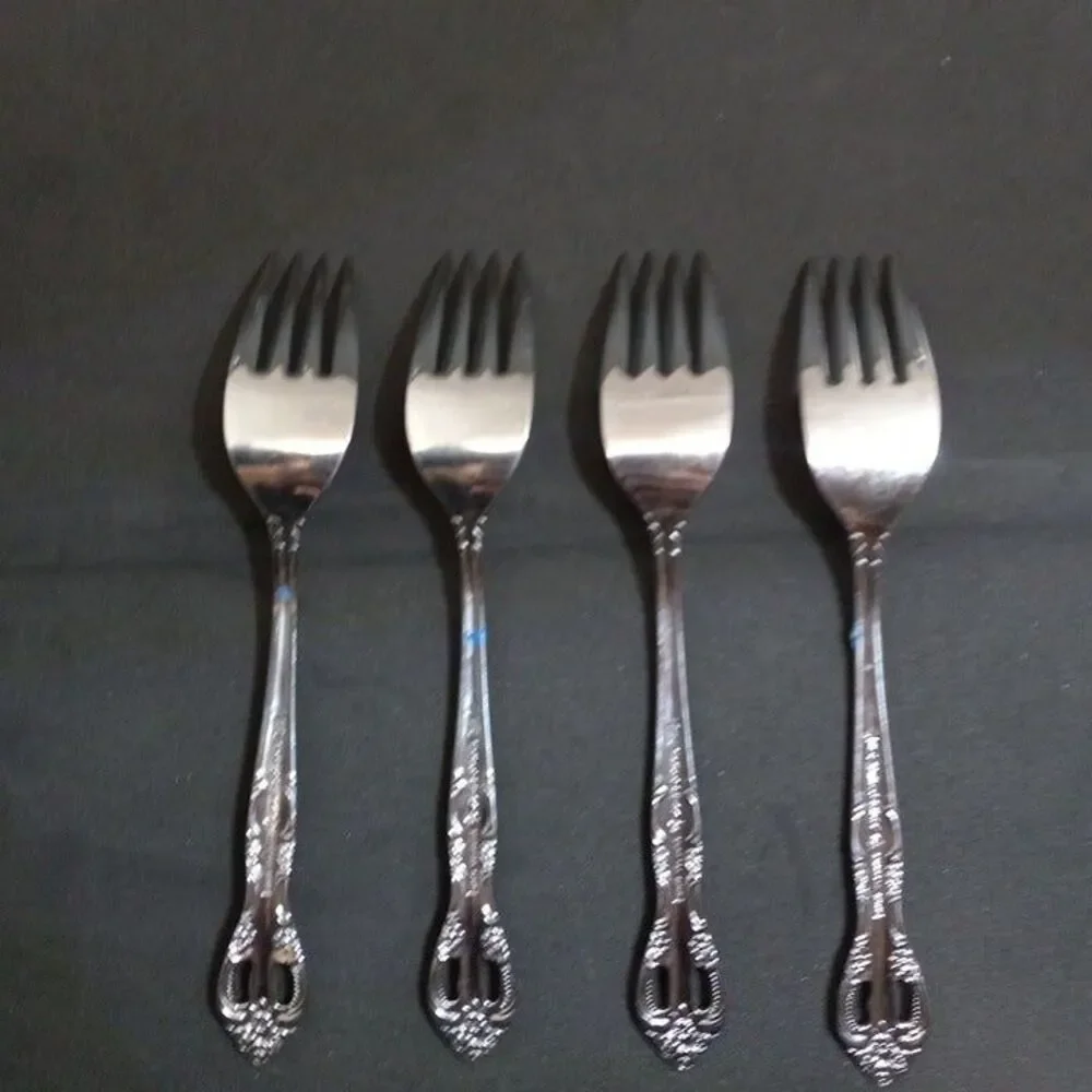 United Silver Stainless Acadia Salad/Dessert Fork-Japan-Pierced-Floral-Lot of 4